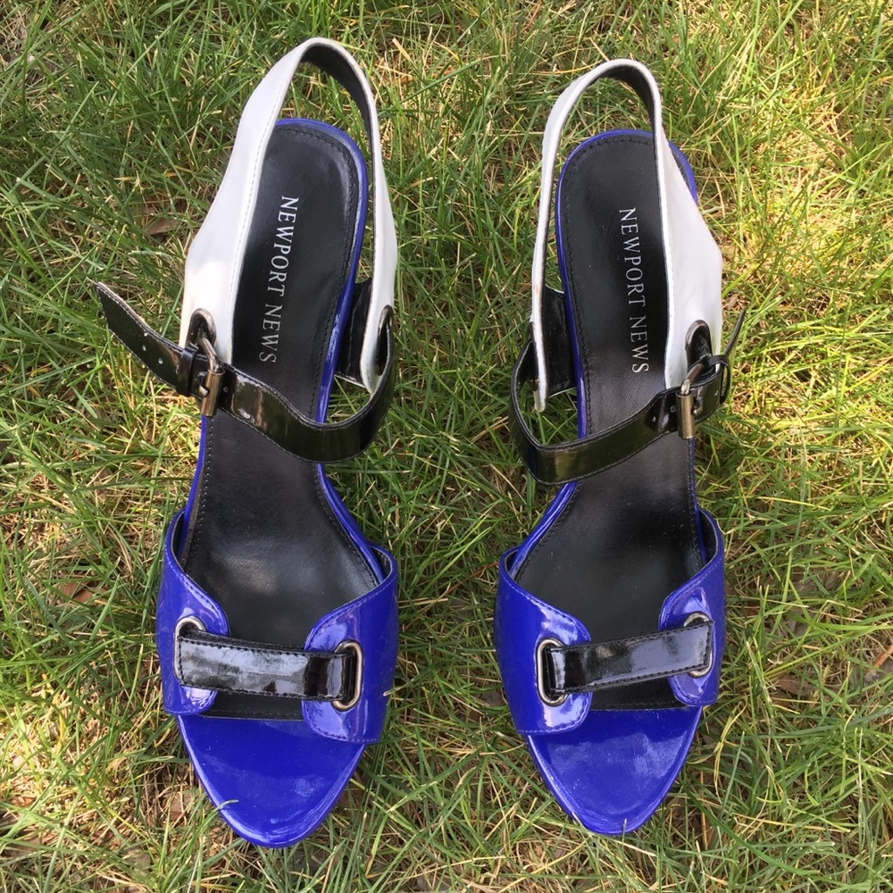 💙 VINTAGE “Newport News” color-block HEELS - Picture 2 of 8